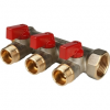 Коллектор с кранами 3/4" х 3вых. х 1/2" н.р.(красные ручки) STOUT