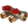 Коллектор с кранами 3/4" х 2вых. х 1/2" н.р.(красные ручки) STOUT