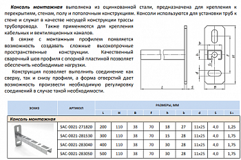 Кронштейн консольный 28 х 15 х 1,75 х 300 мм, сталь оцинкованная, STOUT SAC-0021-281530 2