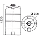   Ёмкость цилиндрическая вертик., V=560л, 750х1520мм (DхН), Dгорл.-150мм, цвет синий, серия ВК, АНИОН 2
