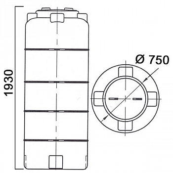   Ёмкость цилиндрическая вертик., V=780л, 750х1930мм (DхН), Dгорл.-380мм, цвет черный, серия ВФК2, АНИОН 2