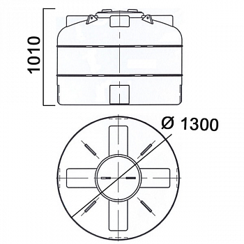  Ёмкость цилиндрическая вертик., V=1000л, 1300х1010мм (DхН), Dгорл.-380мм, цвет синий, серия ВФК2, АНИОН 2