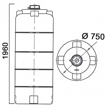   Ёмкость цилиндрическая вертик., V=780л, 750х1960мм (DхН), Dгорл.-150мм, цвет синий, серия ВК, АНИОН  2