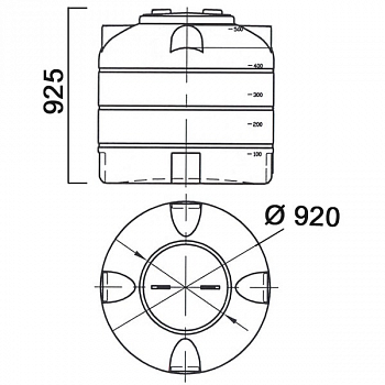   Ёмкость цилиндрическая вертик., V=500л, 920х925мм (DхН), Dгорл.-380мм, цвет черный, серия ВФК2, АНИОН 2